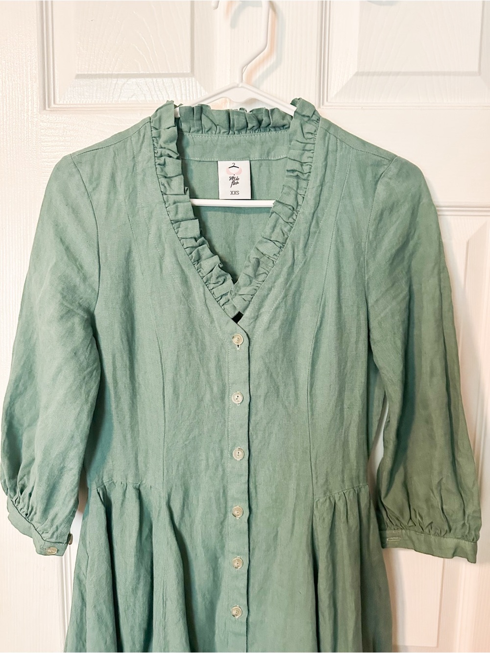 Son De Flor Teal Blue Ophelia Linen Dress XXS - Picture 3 of 7